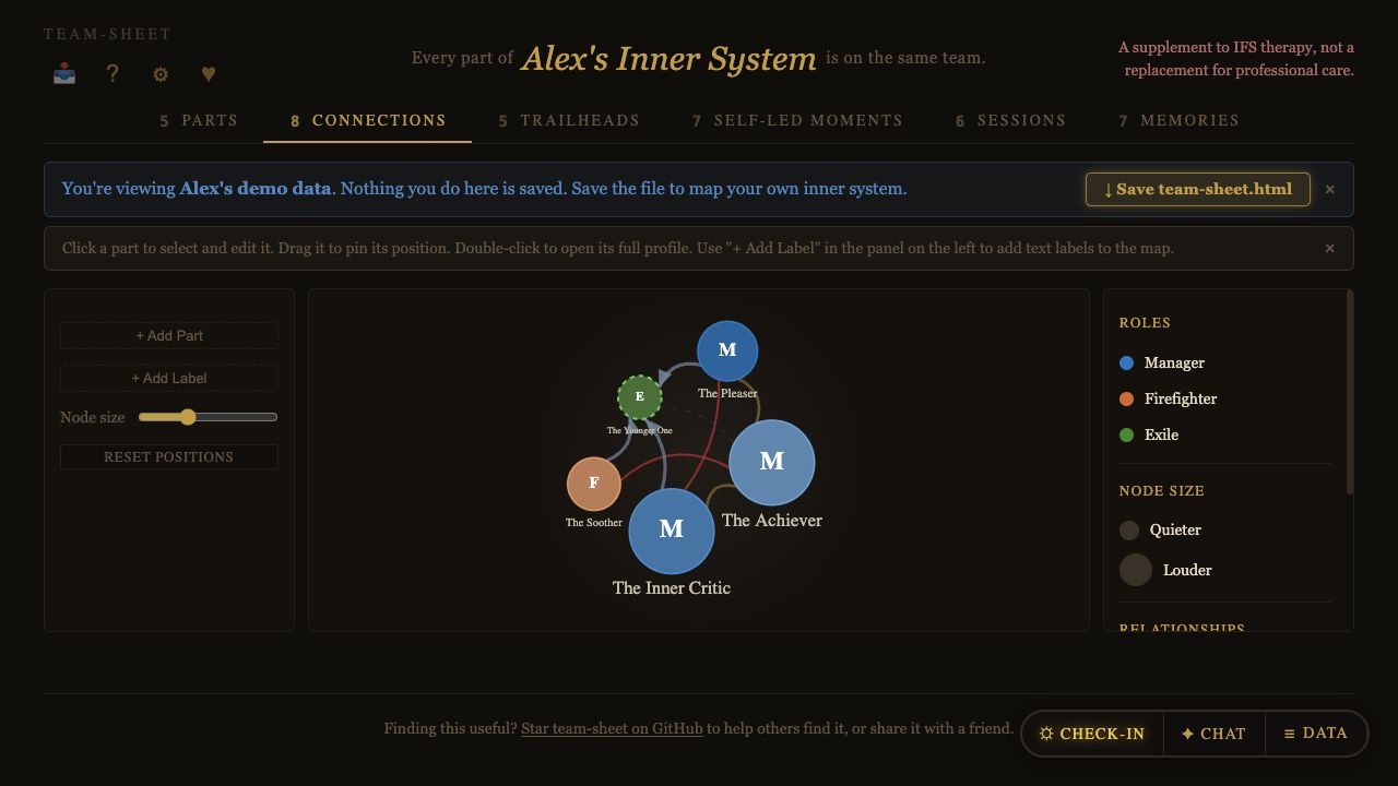 Fictional Alex’s parts and connections in team-sheet